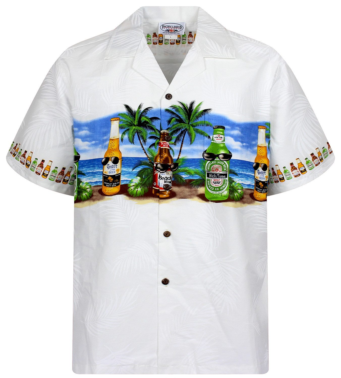 Pacific Legend Hawaiihemd "Corona Brustdruck" Herren Kurzarm Kokosknöpfe Original Hawaii