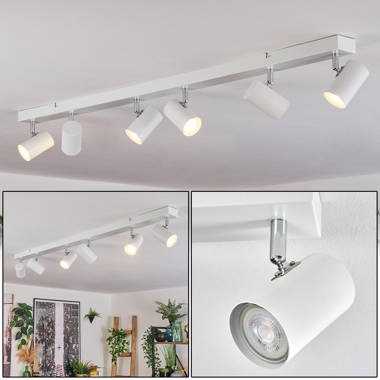 hofstein Deckenleuchte Deckenlampe aus Metall in Weiß/Chromfarben, ohne Leuchtmittel, Deckenleuchte im modernen Design mit verstellbaren Schirmen, 6 x GU10