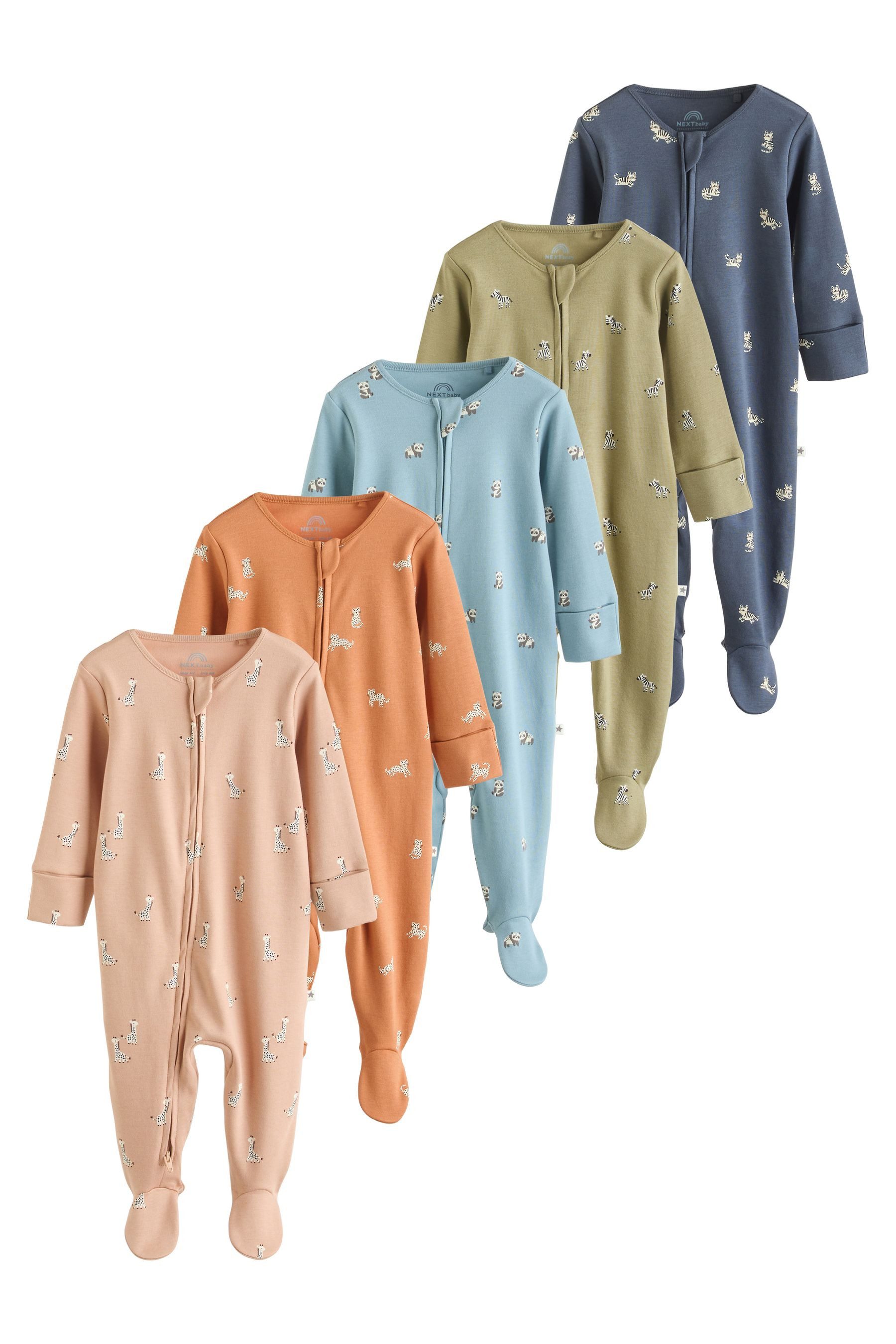 Schlafoverall 5er-Pack Babyschlafanzüge mit Zweiwege-RV
