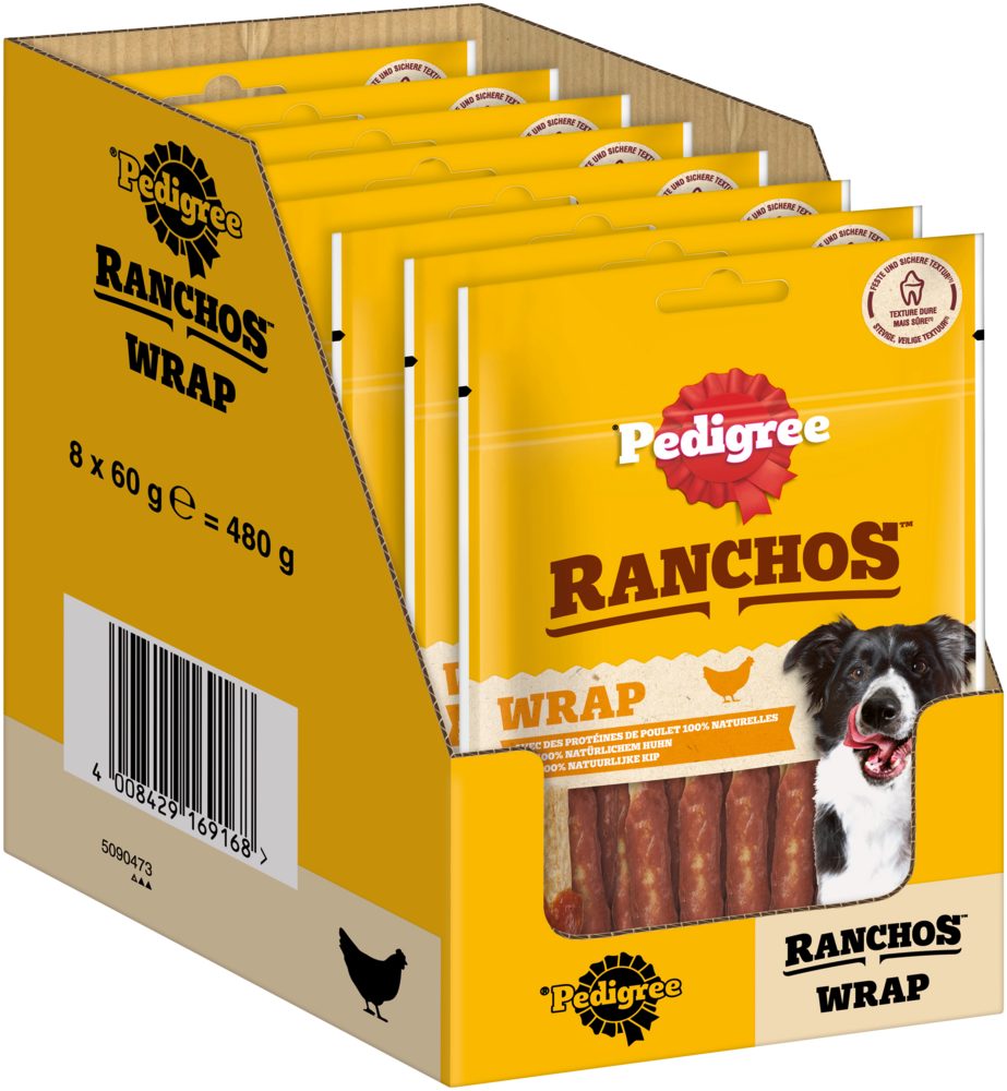 Pedigree PEDIGREE® RANCHOS™ Wrap mit Huhn 8 x 60g, Snack für: Hunde