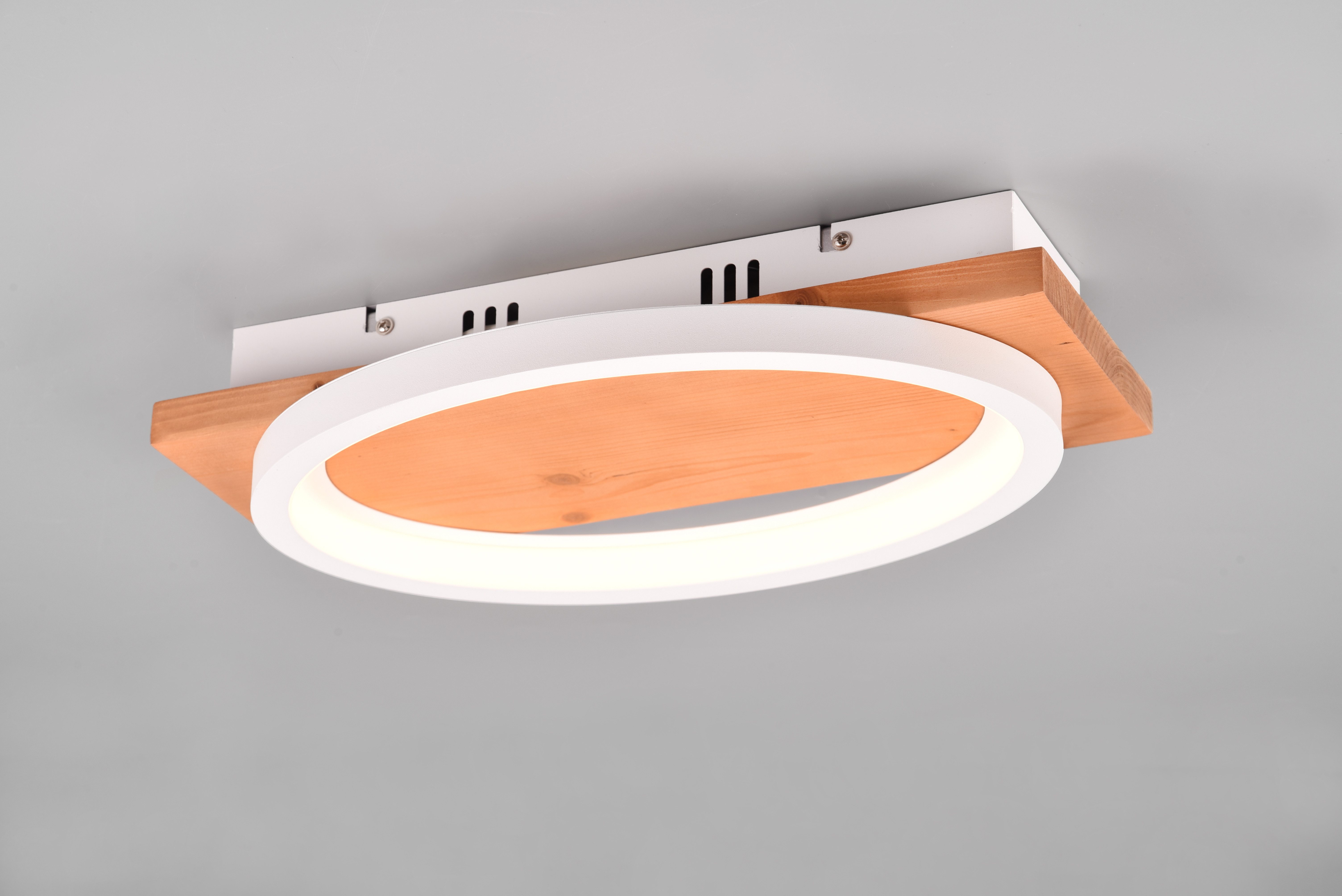 TRIO Leuchten LED Wandleuchte BARCA, Wand- oder Deckenleuchte LED 16W 1800Lumen warmweiß 3000K, Dimmfunktion, mehrere Helligkeitsstufen, LED fest integriert, Warmweiß, per Wandschalter dimmbar in 3 Stufen, Wandlampe mit Holz-Element