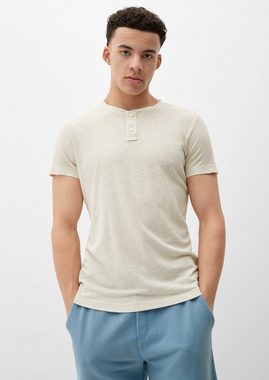 QS Kurzarmshirt Henley-Shirt aus Leinenmix Label-Patch