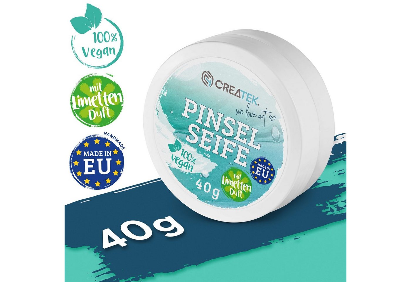 Thumbnail - CreaTek Pinselreiniger für Acrylfarbe und Aquarellfarbe Pinselseife (1x 40g Profi-Tipps Rund um die Pinsel Reinigung umf...