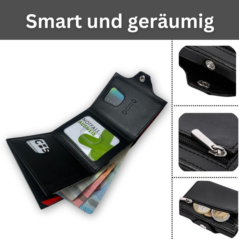 Fomax Mini Geldbörse Slim Wallet + RFID-Schutz - Geldbörse aus echtem Leder - Kartenhalter, Geldbeutel mit Münzfach - Echtleder Portemonnaie Kartenetui Klein