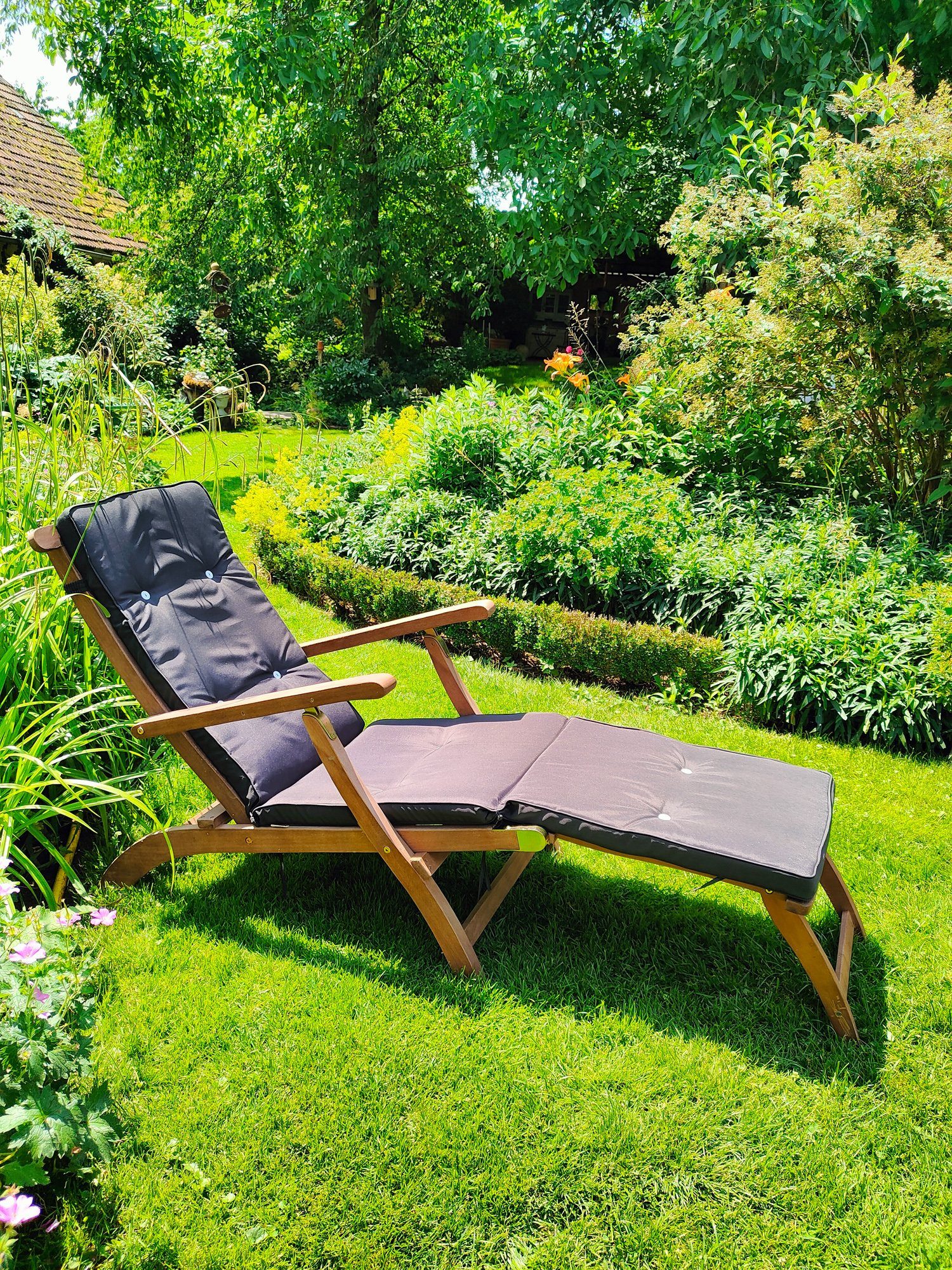Casaria Gartenliege Queen Mary, Auflage Anthrazit FSC®-zertifiziert Akazie 160kg Belastbar Garten