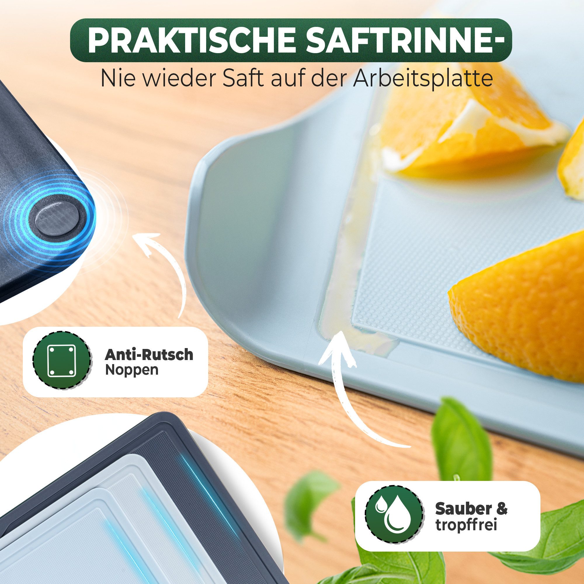 YourCasa Schneidebrett 3er Set - Trichterform & Saftrille - Rutschfest Spülmaschinenfest, (Set, 3 Schneidebretter, 25x34 cm, 22x29 cm, 20x25 cm), Saftrille, BPA frei, Trichterform