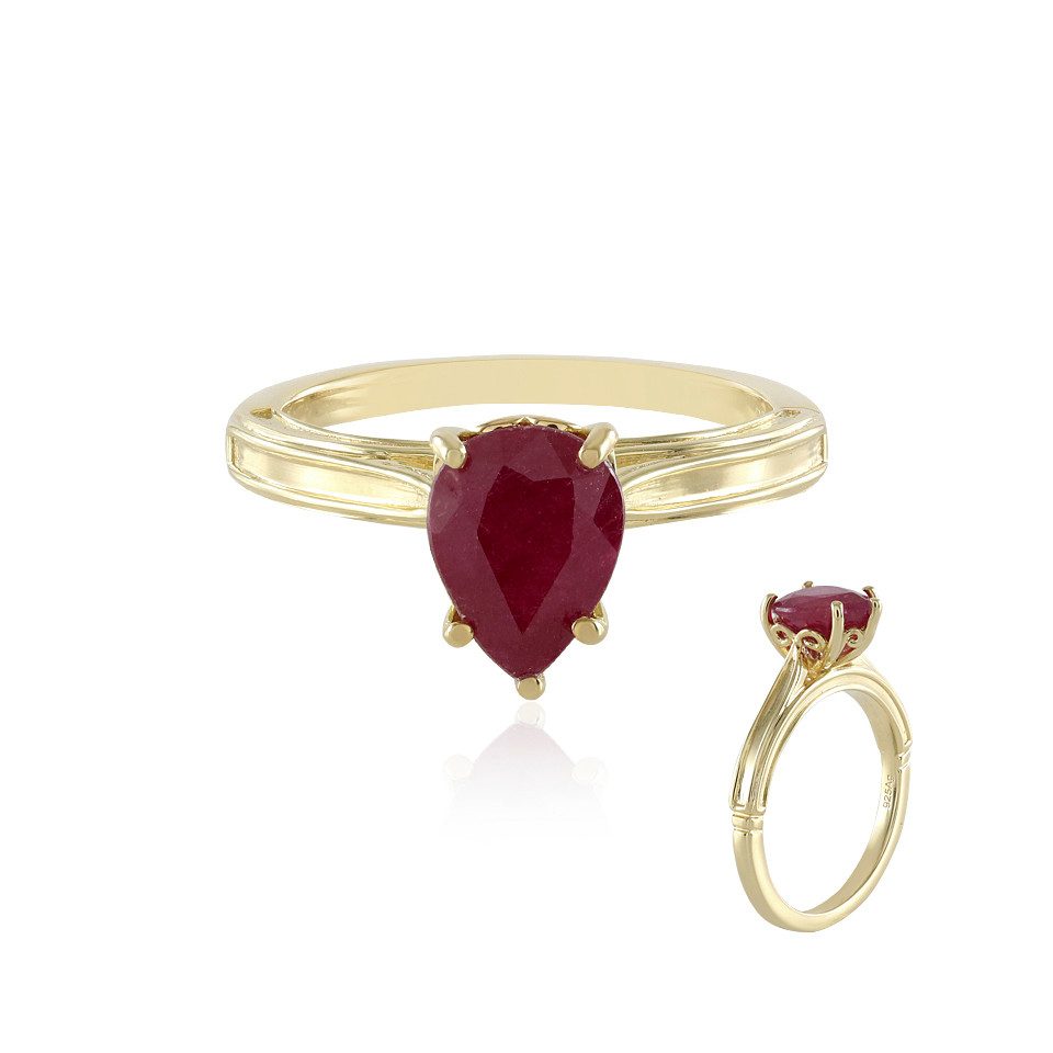 Solitärring Schicker Madagaskar Rubin Vergoldeter Silberring, 1,91ct