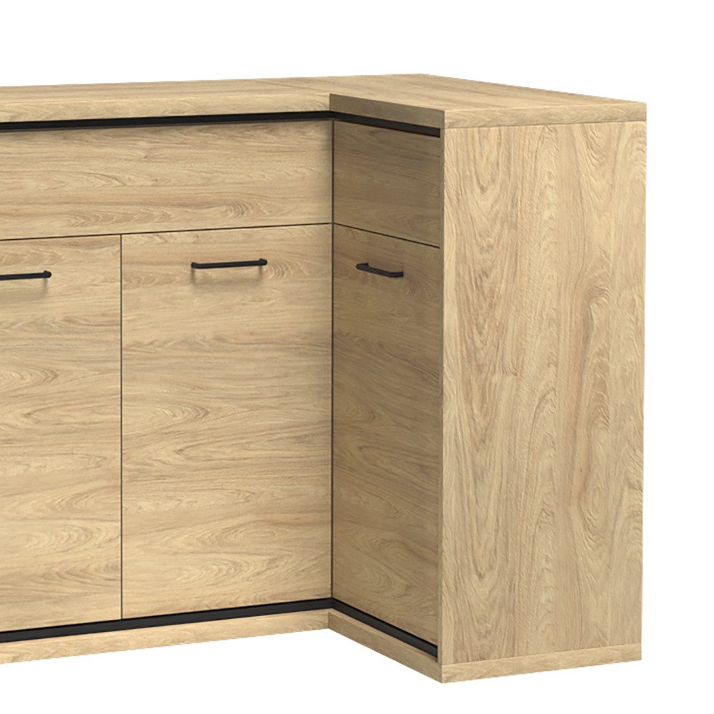 Lomadox Kommode MEGARA-161, Eckschrank Sideboard Schrank modern in braun mit Eiche Hickory Design