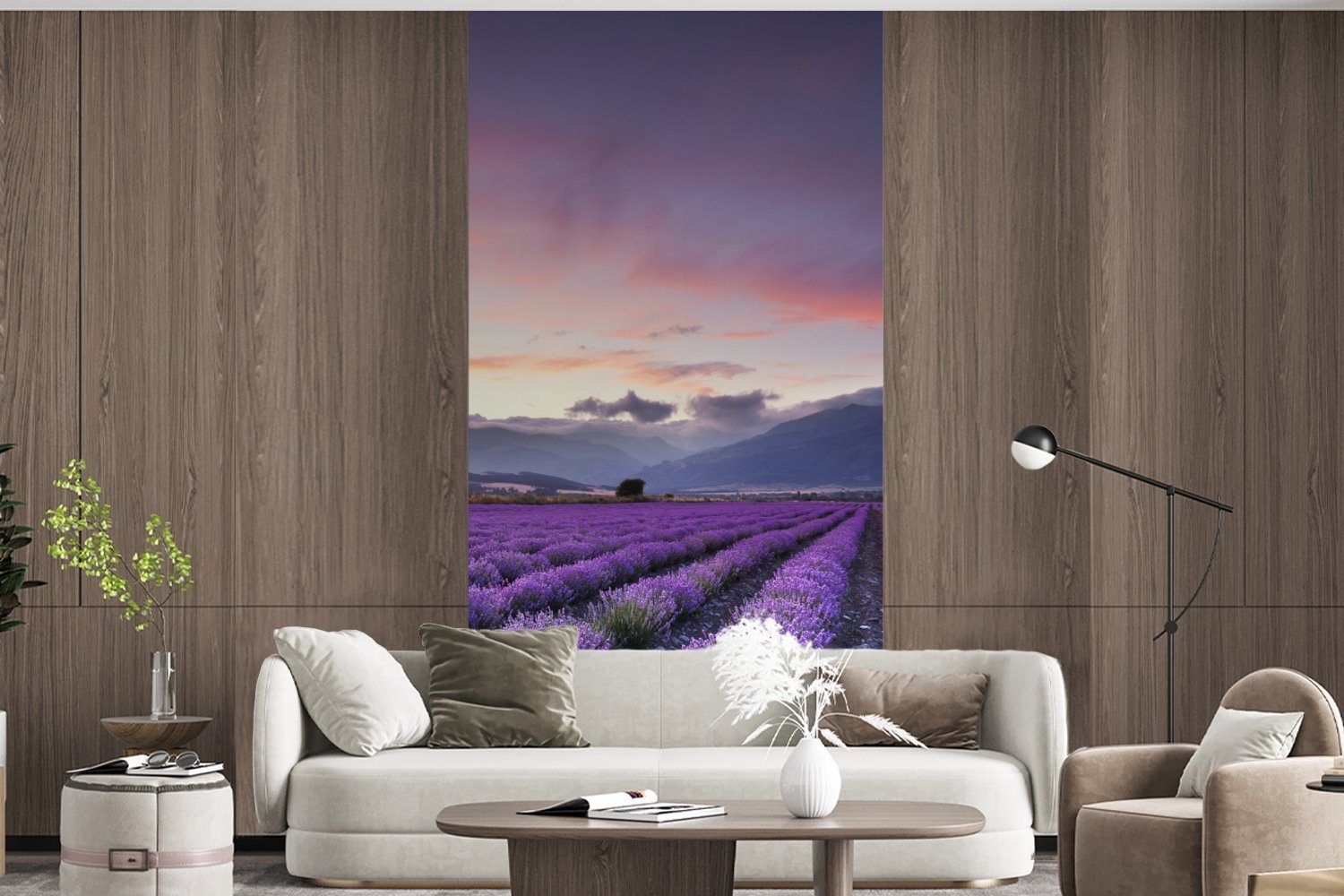 MuchoWow Fototapete Sonnenuntergang über Lavendel, Schlafzimmer (2 Vliestapete bedruckt, Matt, Küche, St), Wohnzimmer Fototapete für