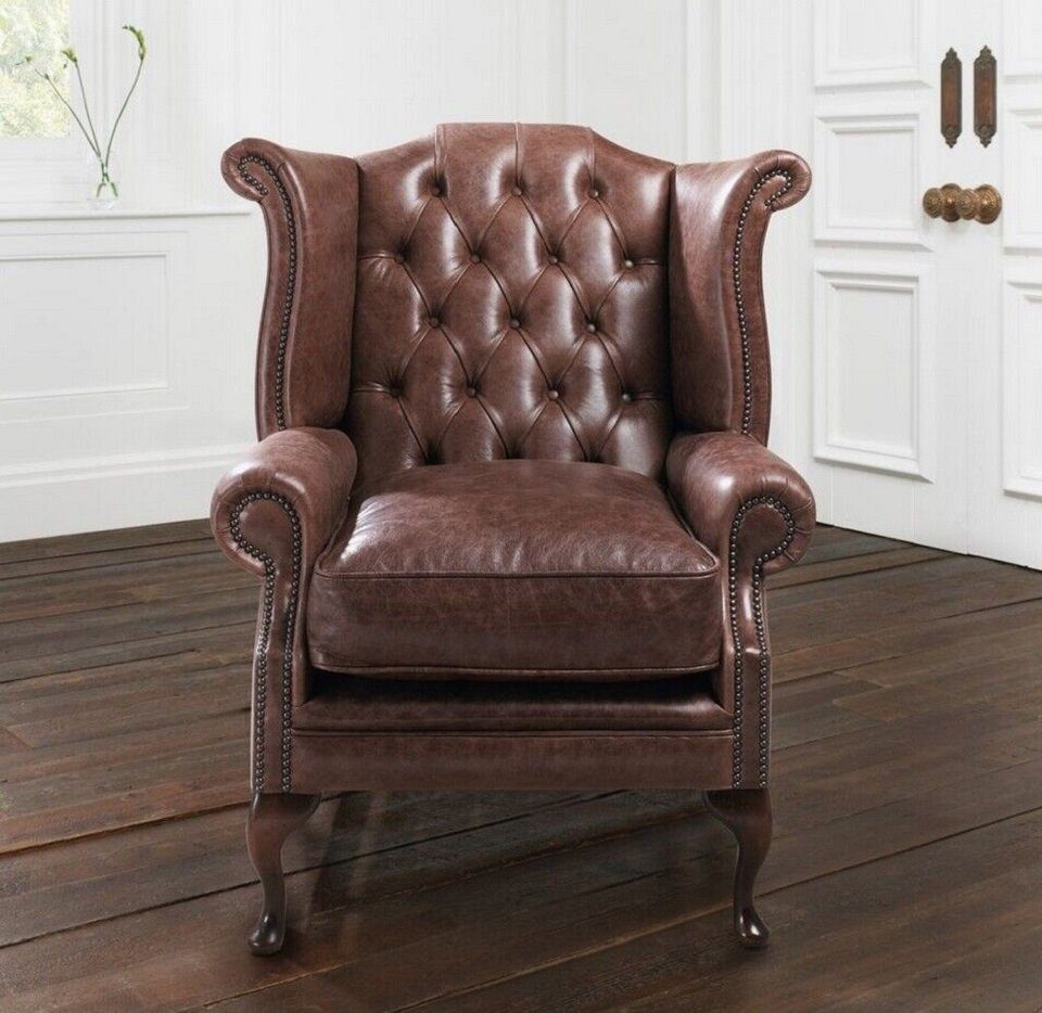 Ohrensessel Chesterfield Sessel 1 Sitzer Ohrensessel 161013-27 100% Leder Sofort