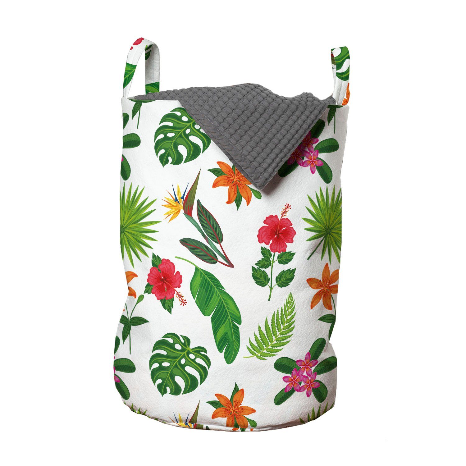Abakuhaus Wäschesäckchen Wäschekorb mit Griffen Kordelzugverschluss für Waschsalons, Jungle Leaves Töne von Grün-Blumen