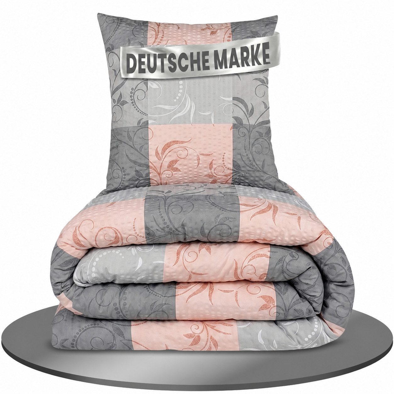 Malika Bettwäsche 1x 135x200 + 1x 80x80 cm, Ranke-Rose, Seersucker, 2 teilig, Allergikergeeignet, Pflegeleicht und Atmungsaktiv