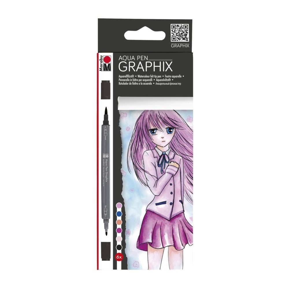 Faserstift Marabu Faserstifte Aqua Pen Ma Ke Manga 6 Teile sortiert