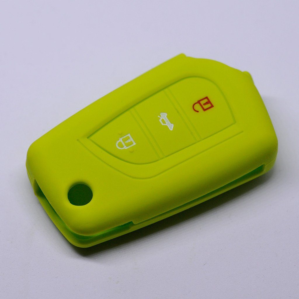 mt-key Schlüsseltasche Autoschlüssel Softcase Silikon Schutzhülle Apfelgrün, für Toyota AURIS Corolla Avensis 3 Tasten Klappschlüssel