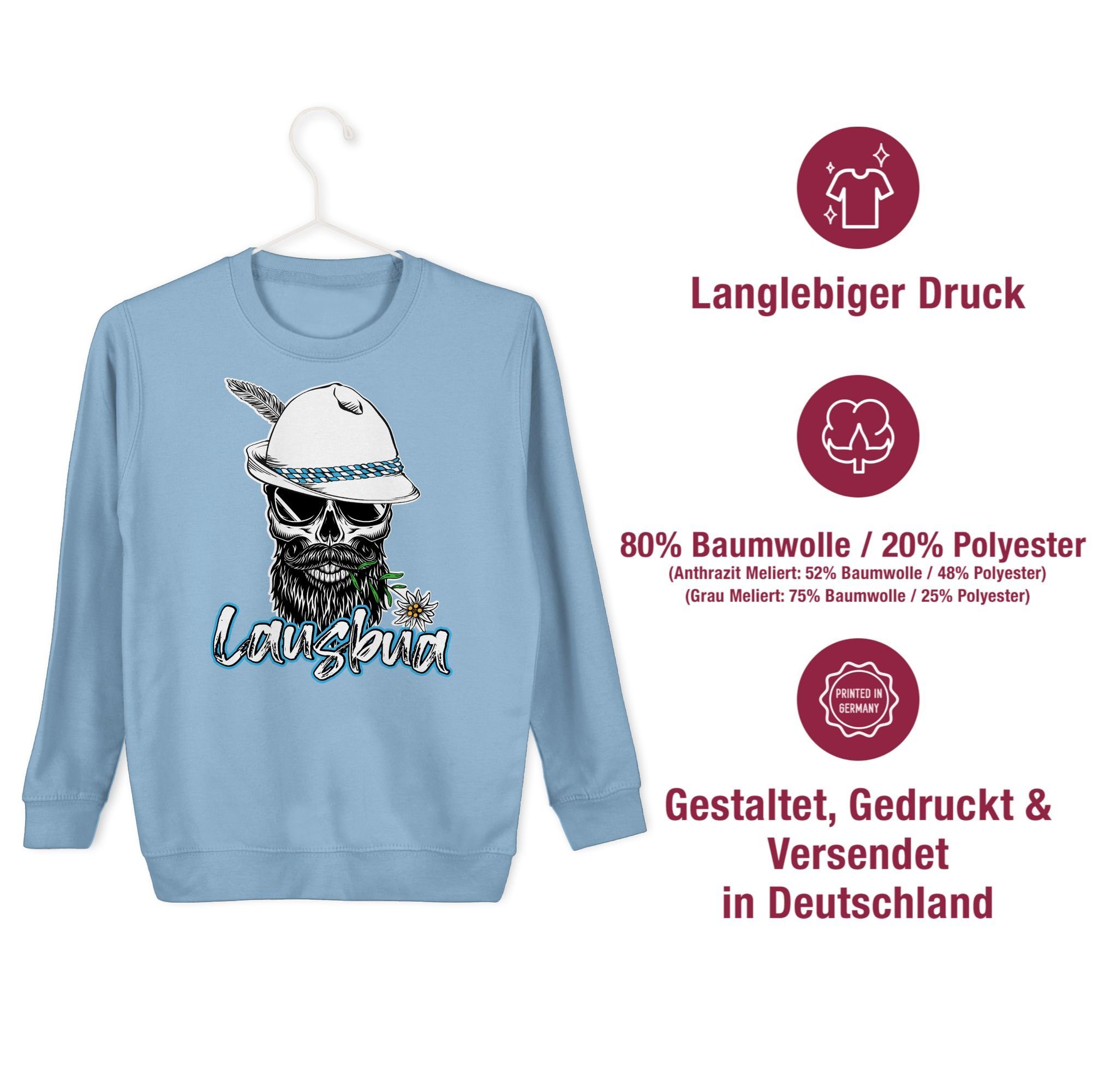 Schlingel Skull Sweatshirt Lausbub Oktoberfest 2 Outfit Bayrisch Totenkopf Hellblau Shirtracer Lausbua für Mode Kinder