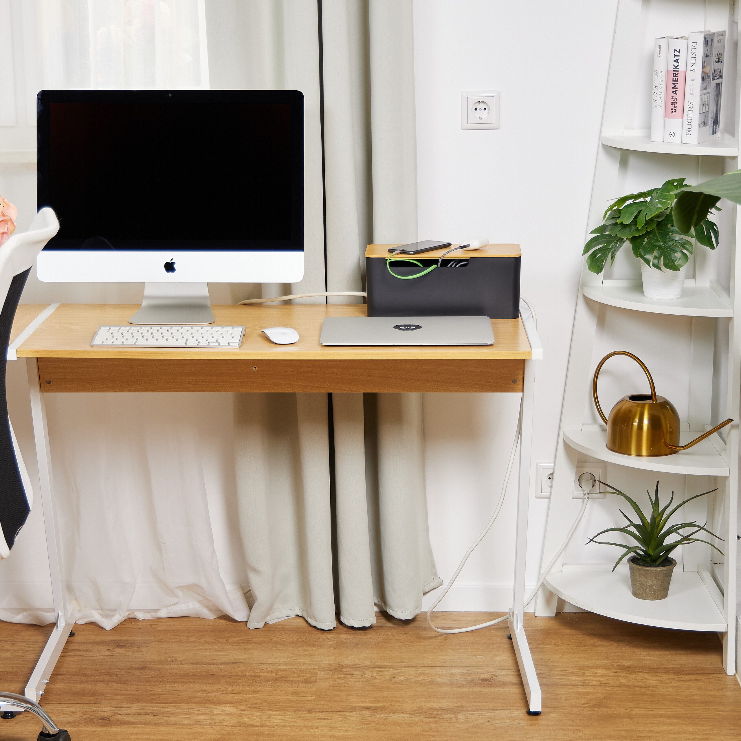 relaxdays Kabelbox Schwarze Kabelbox mit Bambusdeckel