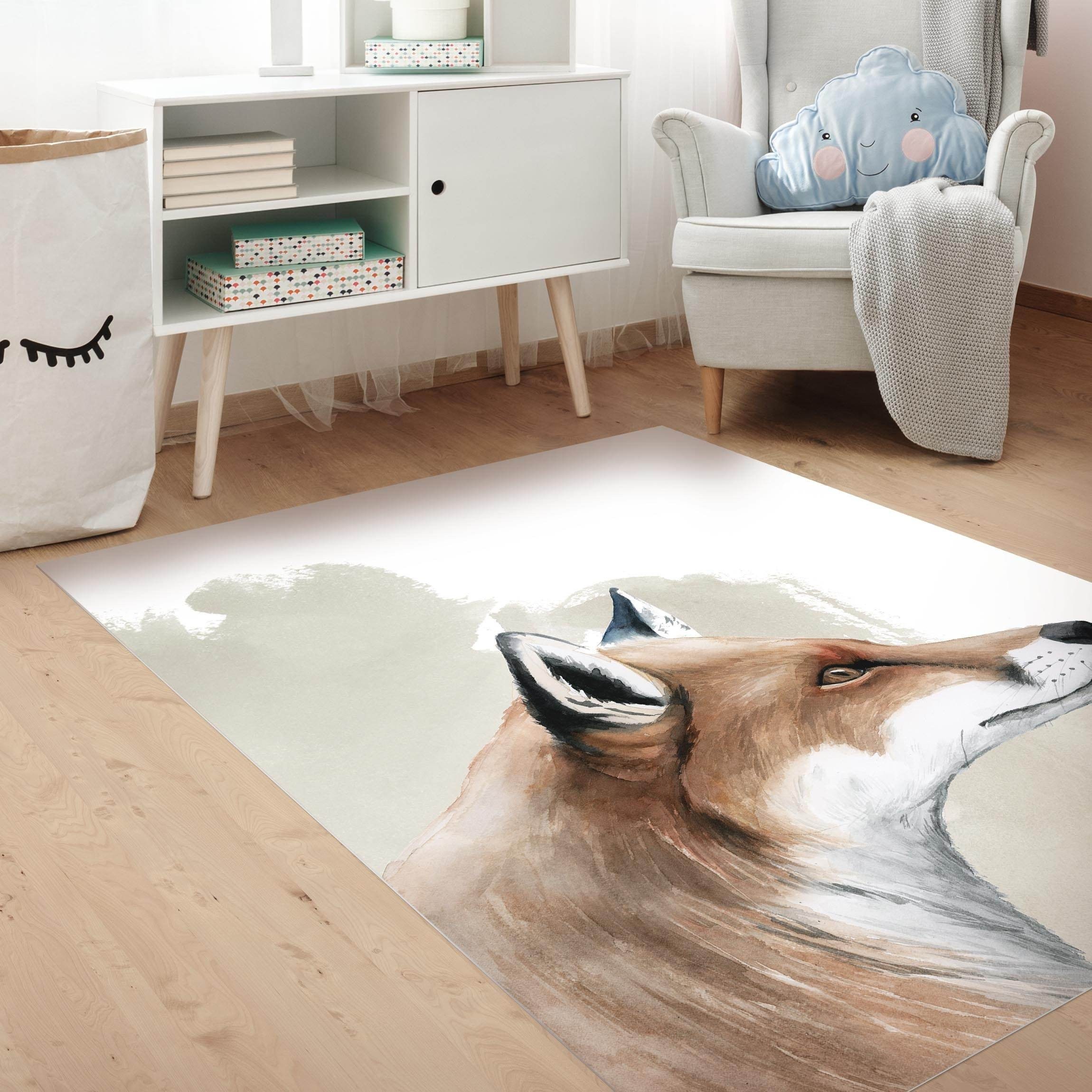 Bilderdepot24 Teppich Vinyl Kinderzimmer Tiere Fuchs Mädchen Jungen, rechteckig - orange glatt, nass wischbar (Saft, Tierhaare) - Saugroboter & Bodenheizung geeignet