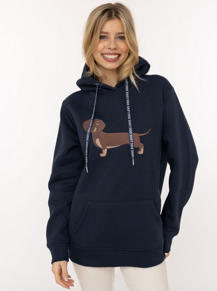 Zwillingsherz Hoodie "Dackel" Stickerei vorne, weiche Fleece Innenseite, bedruckte Kordel