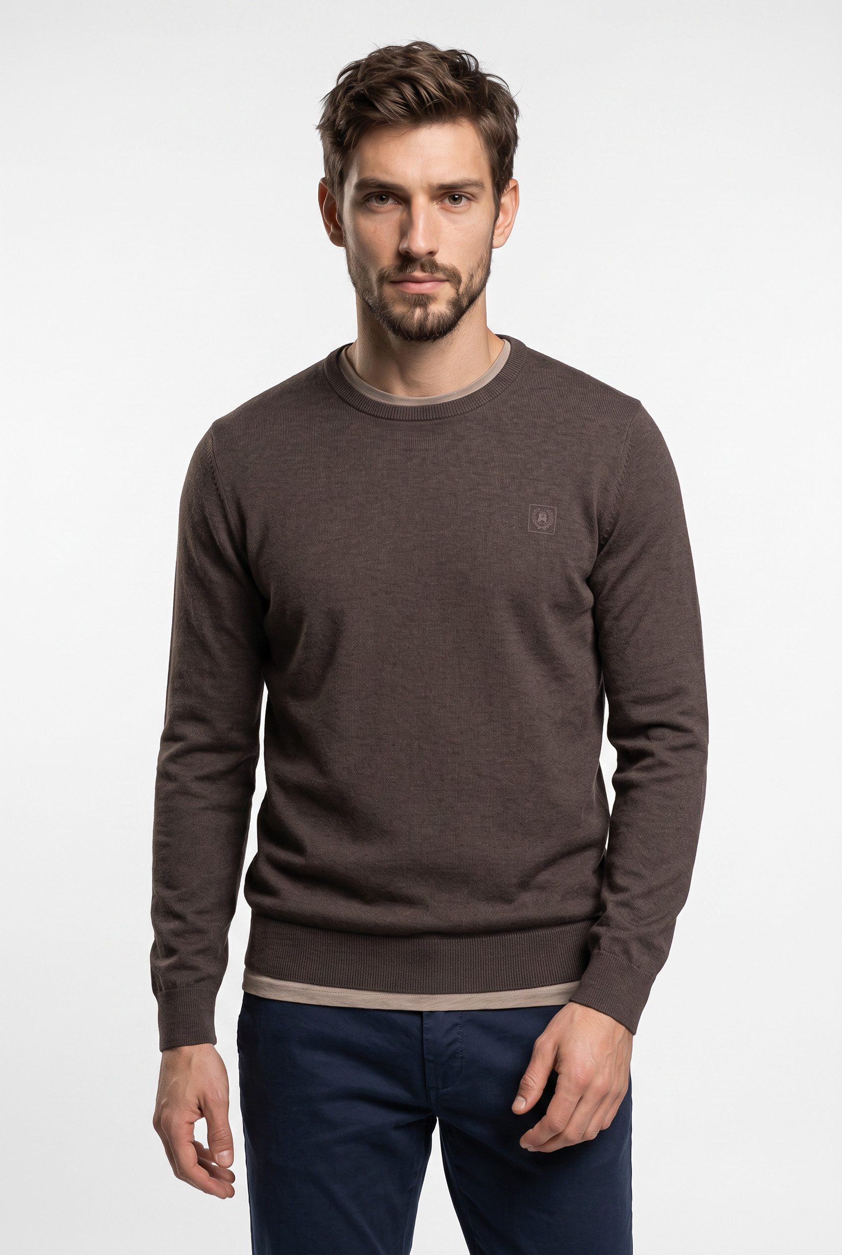 LERROS Rundhalspullover mit kleiner Logostickerei