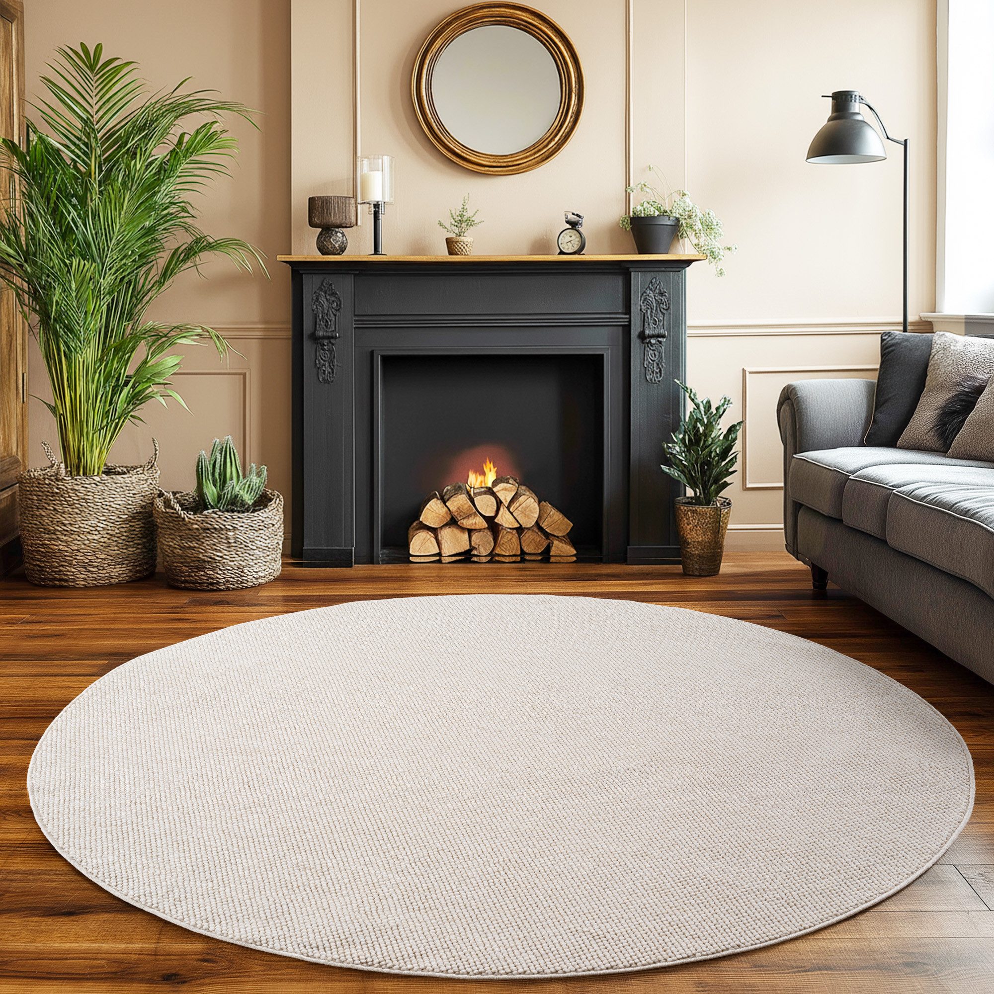 SIMPEX24 Designteppich Einfarbig Boucle Loop, Rund, Höhe: 7 mm, Teppich Woh günstig online kaufen