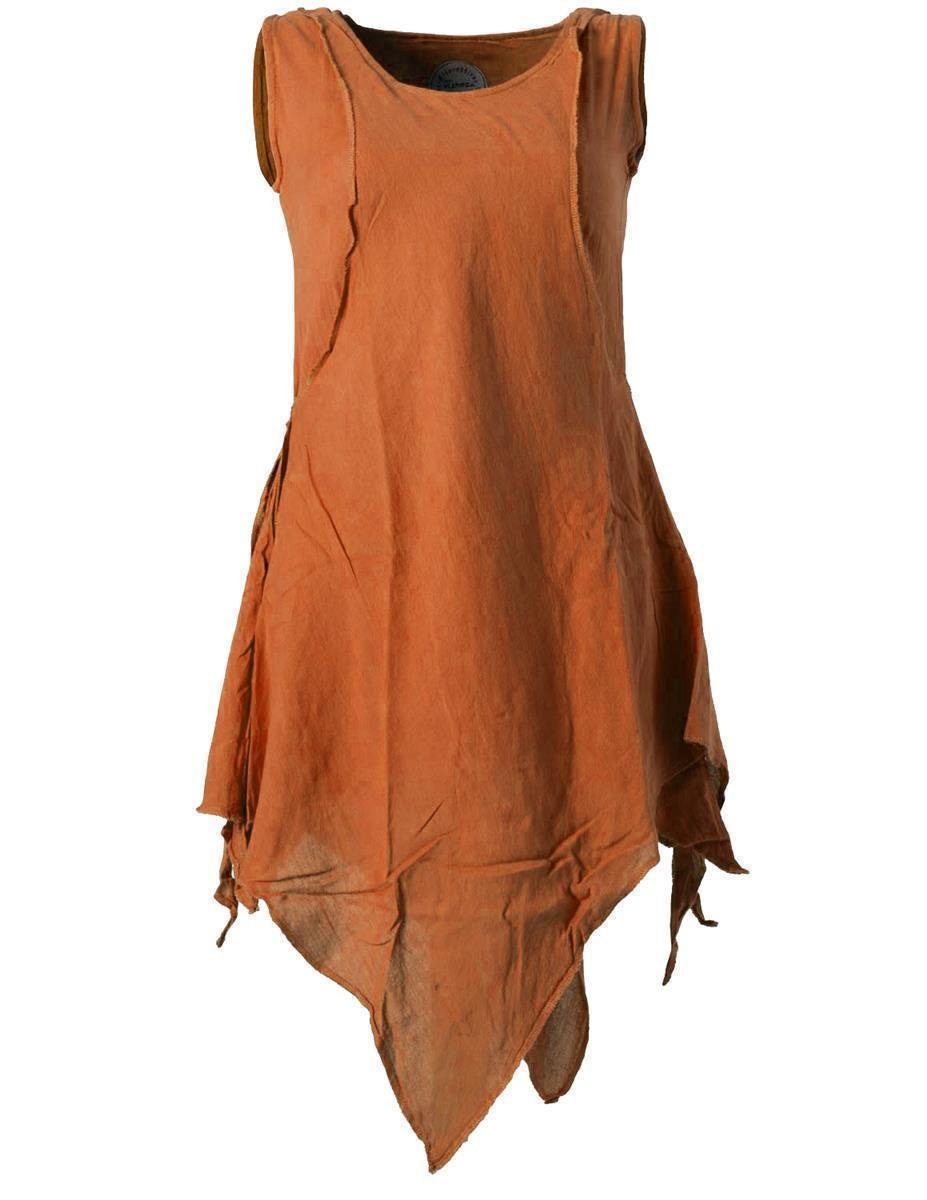 Vishes Tunikakleid Zipfeliges Lagenlook Shirt Tunika im Used-Look Hippie, Ethno, Elfen, Goa Style orange
