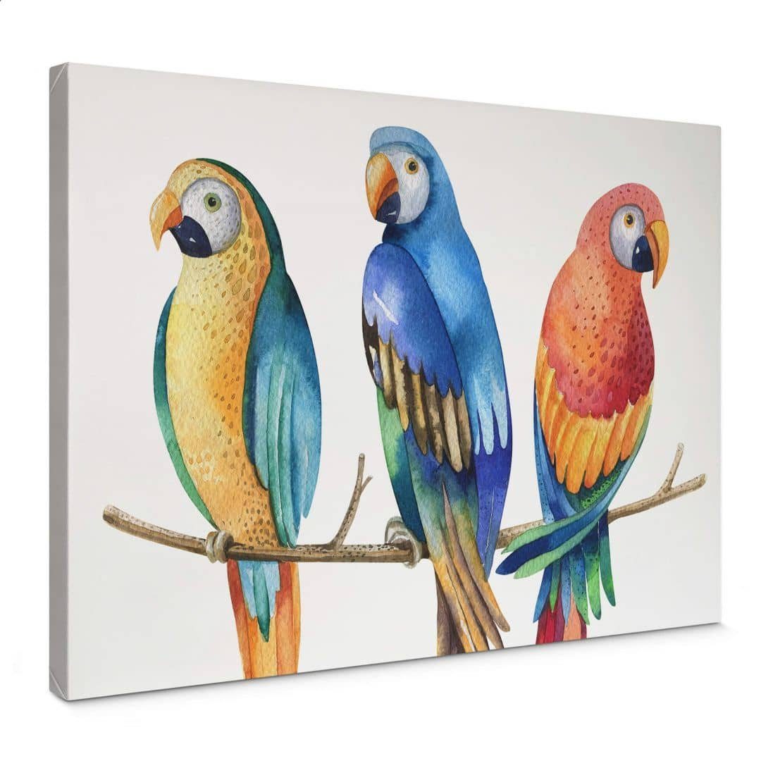 K&L Wall Art Leinwandbild Leinwandbild Baby Kinderzimmer Kvilis Dschungel Papagei Vögel, Wanddeko Holz Bilderrahmen