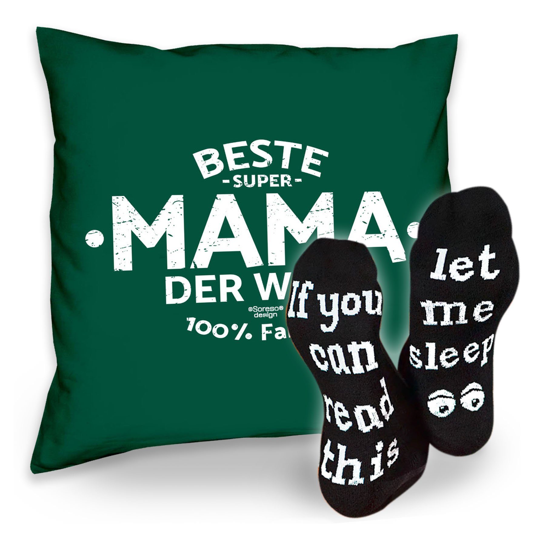 Soreso® Dekokissen Kissen Geburstag Socken Mama Sprüche Weihnachten & der Muttertag Geschenk Sleep, Beste dunkelgrün Welt