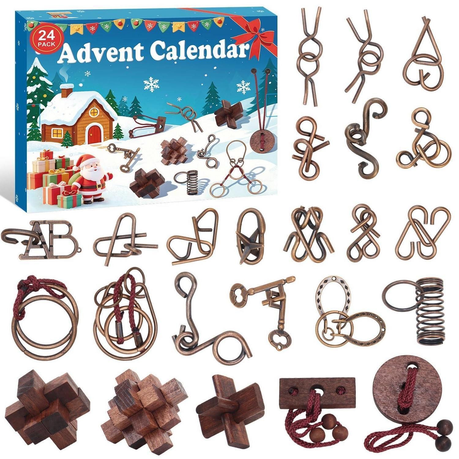 LuxusKollektion Spielzeug-Adventskalender Adventskalender Knobelspiele 24 Holz Metall Puzzles