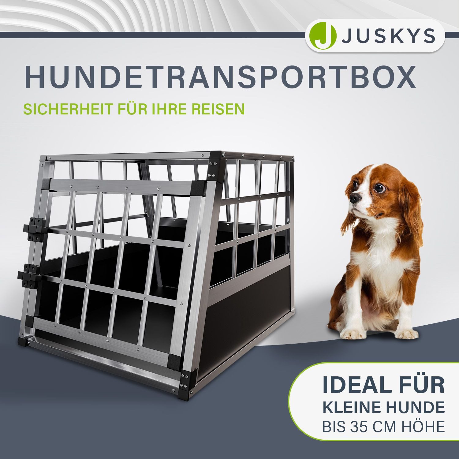 Juskys Tierreisebox Alu-Hundetransportbox in 4 versch. Größen: M, L, L-X, XL, Auto Hundebox robust und pflegeleicht, Gittertür verschließbar