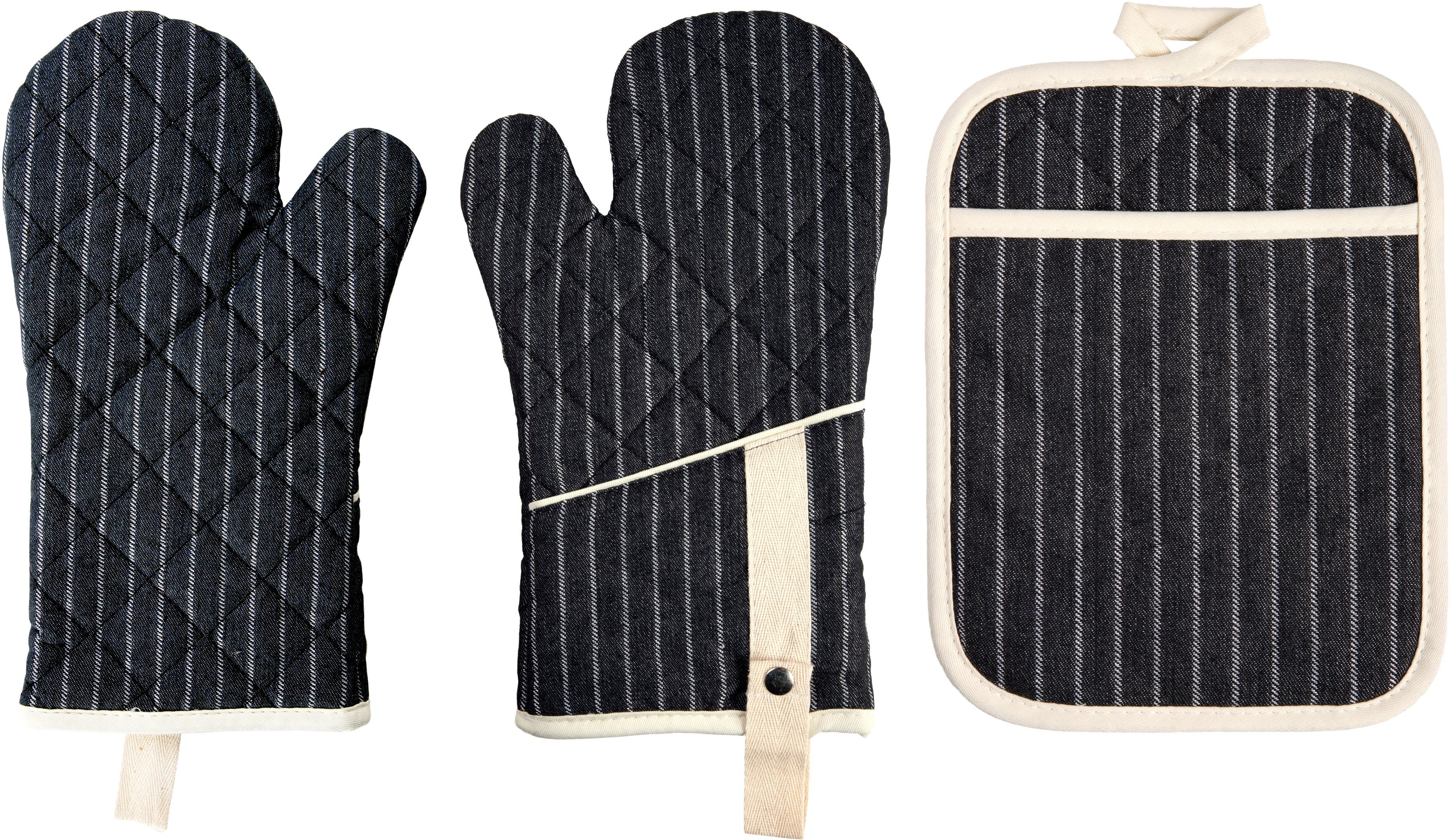 stuco Topfhandschuhe gestreift, (Set, 3-tlg., bestehend aus 2x Ofenhandschu günstig online kaufen