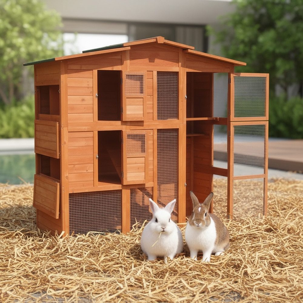 Mucola Kleintierkäfig Hühnerstall Hasenstall Kaninchenstall Freilauf Holz H günstig online kaufen