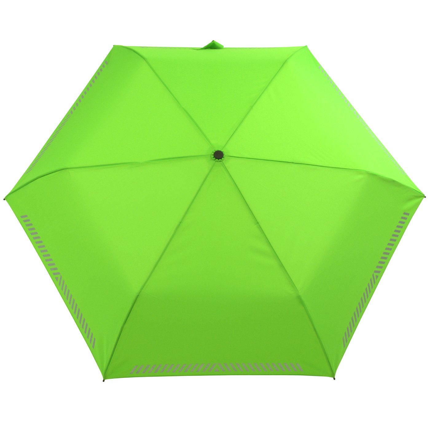 iX-brella Taschenregenschirm reflektierend, grün Reflex-Streifen mit neon Sicherheit Kinderschirm Auf-Zu-Automatik, durch 