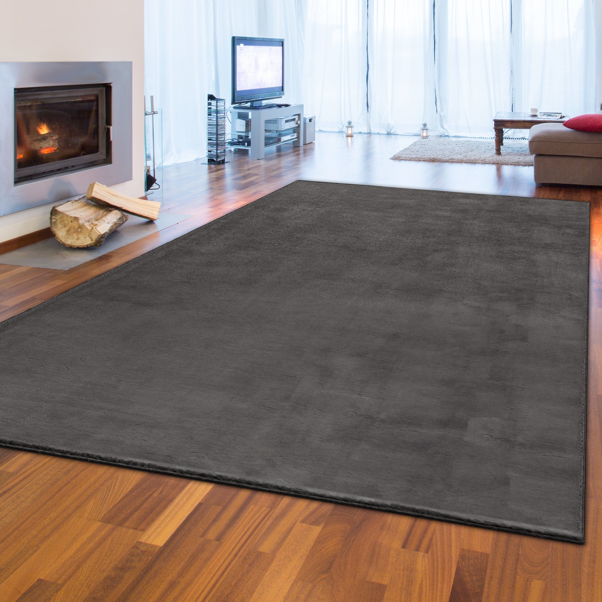 Teppich Dunkler Designer Wohnzimmerteppich in anthrazit, Teppich-Traum,  rechteckig, Höhe: 16 mm