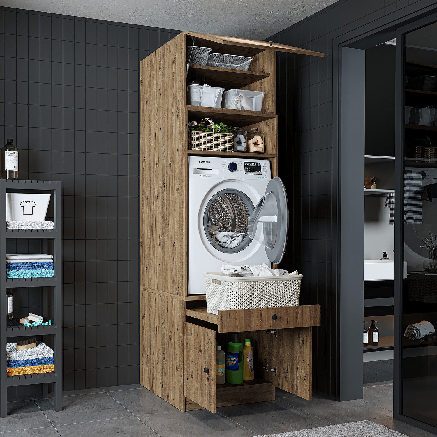 Roomart Waschmaschinenumbauschrank (Waschmaschinenschrank Überbauschrank Wa günstig online kaufen