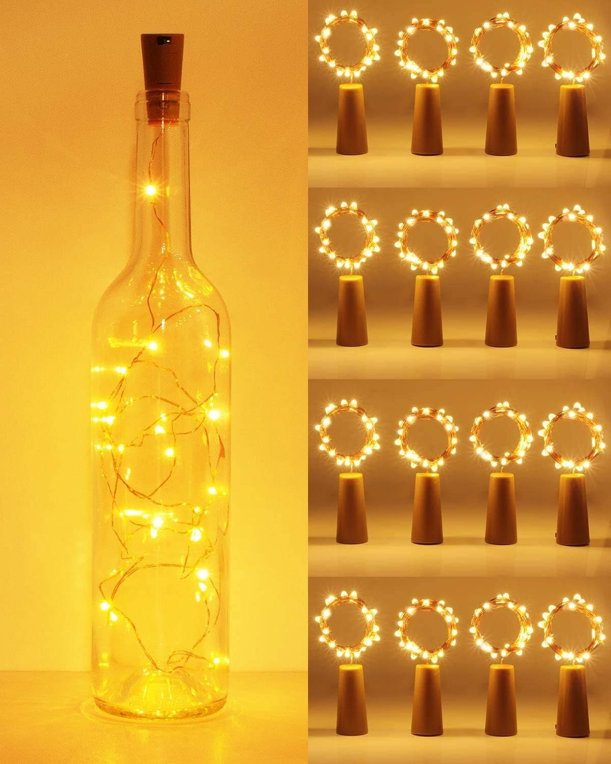 Jormftte LED Dekolicht Deko Flaschenlicht,20 Weinflaschen Kork LEDs für Lichterkette,mit