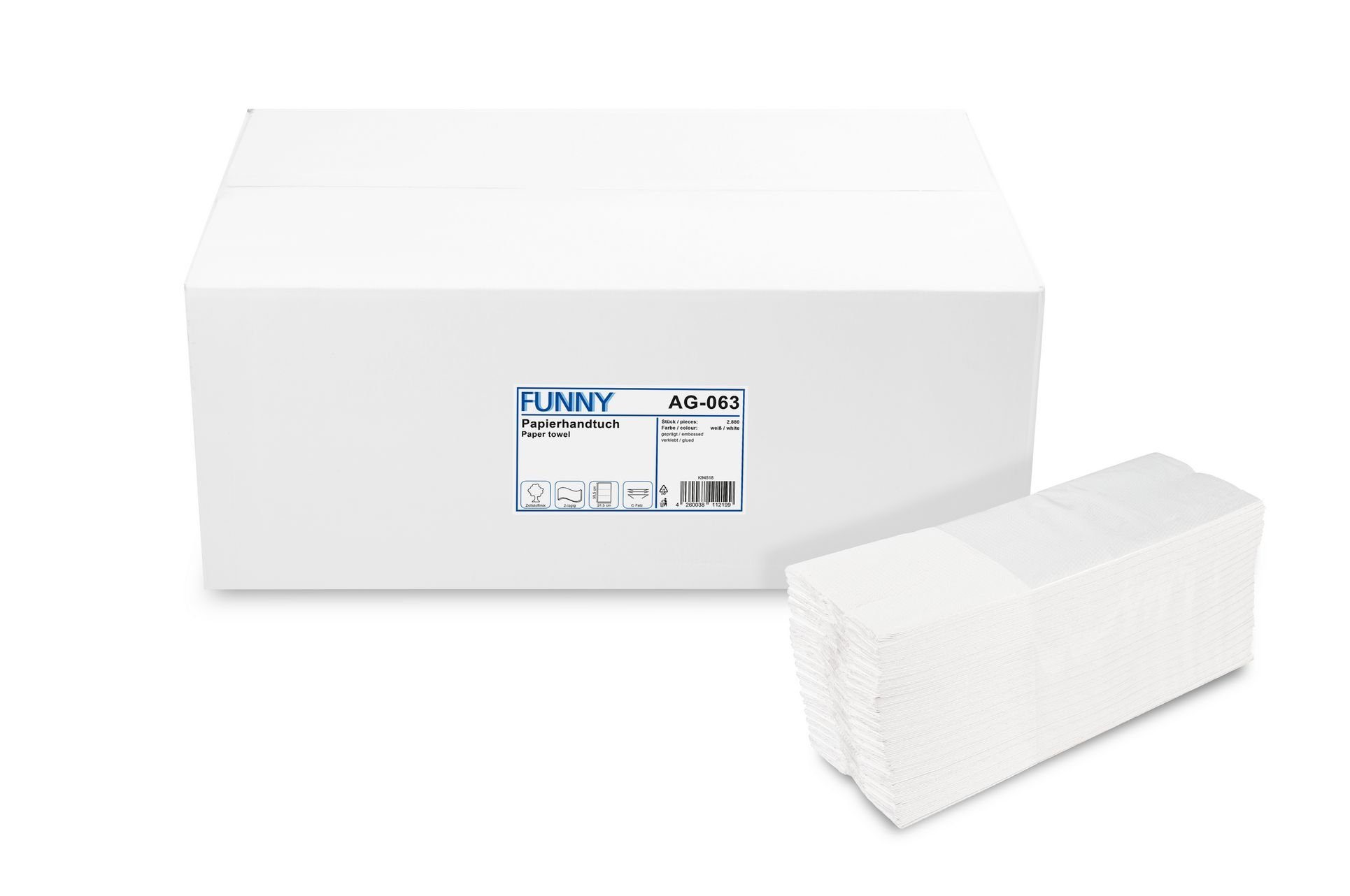 Funny Papierhandtuch Zellstoffmix, 2-lagig, 24,5 x 30,5cm, 2880 Blatt, ZZ/V-Falz