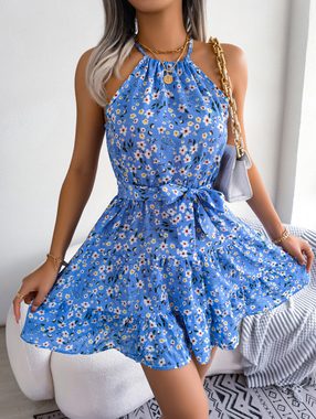 BlauWave Druckkleid Damenkleider Lässige Strandkleider Sommer Rüschenkleider (1-tlg) Bohemian Style Kleid Floral Print
