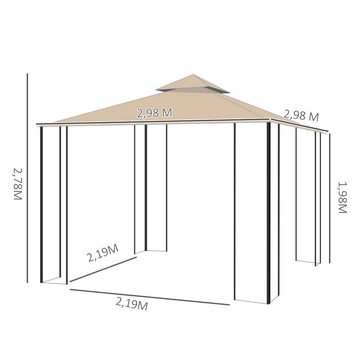 Outsunny Pavillon Partyzelt wetterfest Zelt mit 4 Ablagen Metall + Polyester, mit 4 Seitenteilen, (Partyzelt, Gartenpavillon), für Garten, Beige