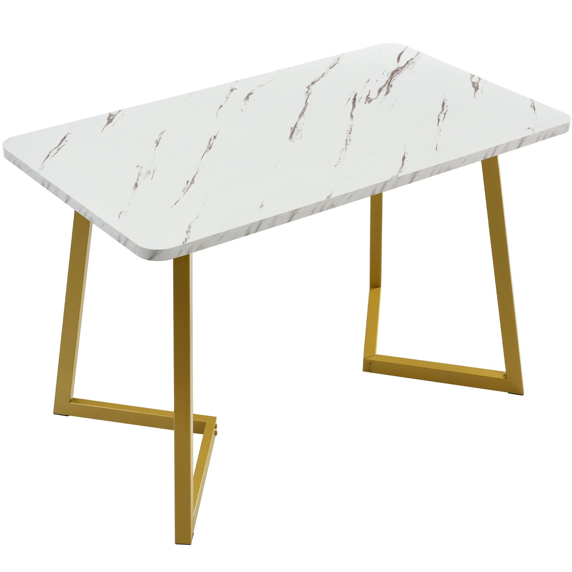 4 Tisch | (Set, Golden mit Ulife Stühlen) 5-tlg., Grau Essgruppe Diamantmuster, | Esszimmerstuhl Grau mit Esstisch, Rechteckiger