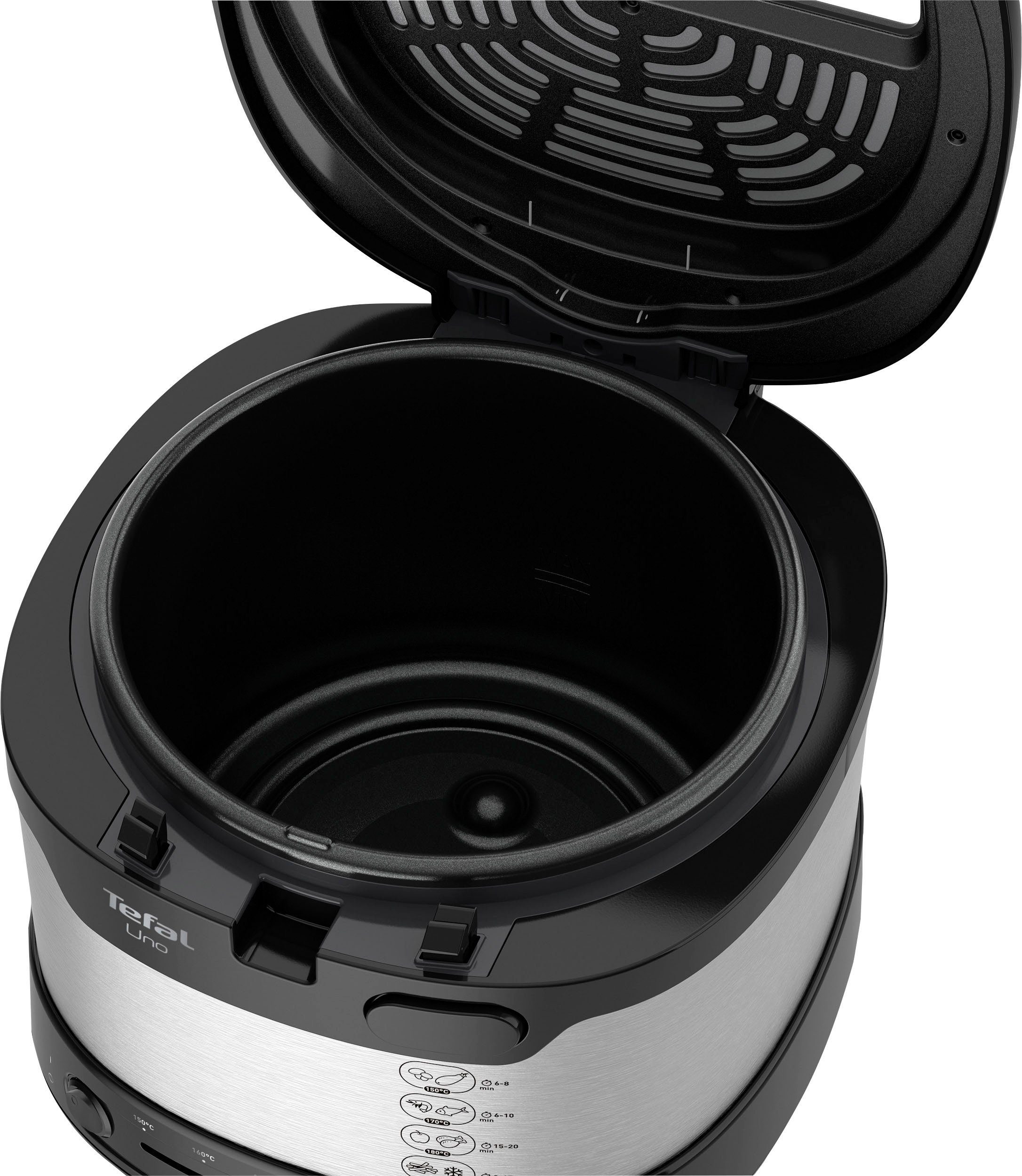 Tefal Fritteuse UNO M Edelstahl FF215, 1600 W, Kapazität 1kg, Thermostat, Sichtfenster, Abtropfposition, FF215 – Bild 4 von 5