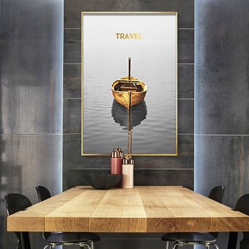 TPFLiving Kunstdruck (OHNE RAHMEN) Poster - Leinwand - Wandbild, Gelbes Schiff auf grauem Grund mit schönen Zitaten - (Motive in verschiedenen Größen - auch im 3-er Set erhältlich), Farben: Gelb, Grau - Größe: 10x15cm