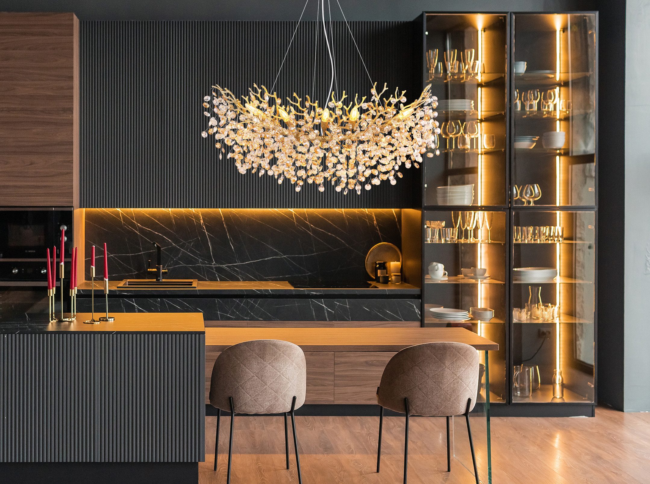 GLOBO LIGHTING Hängeleuchte QUEENA, ohne Leuchtmittel, Luster, Glaskristalle, höhenkürzbar, E14