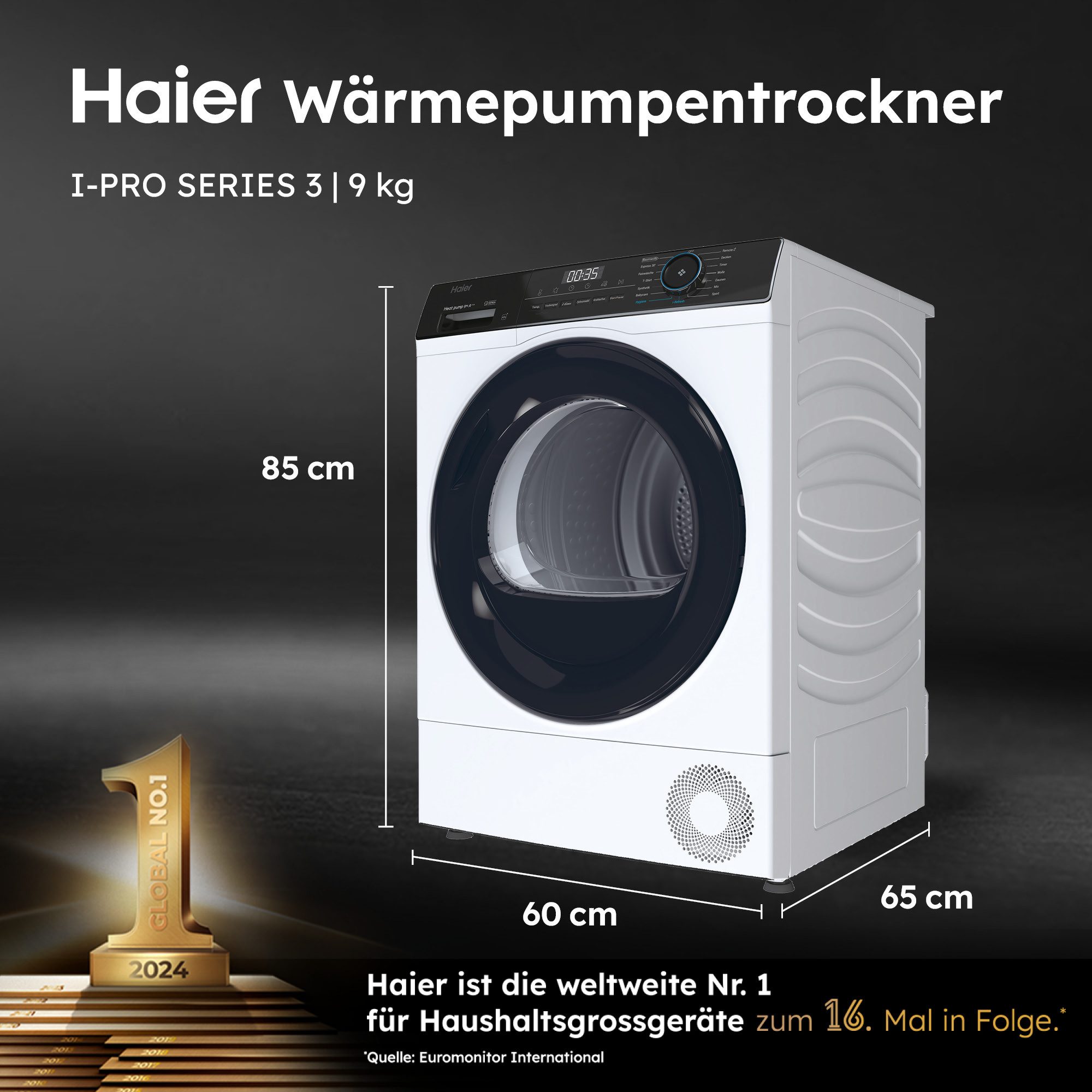 Haier Wärmepumpentrockner I PRO 3 HD91-A3939E, 9 kg, Extra Hygiene-Funktion, i-Refresh-Dampfprogramm