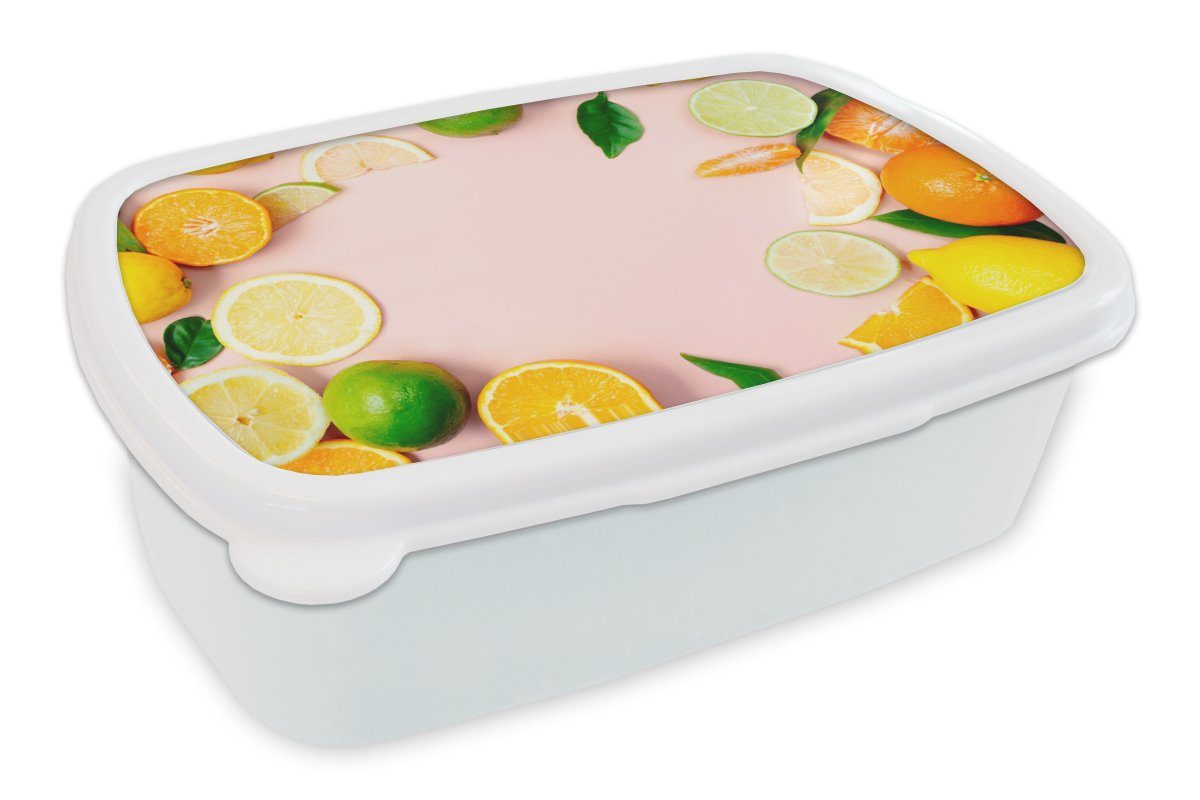 - Kunststoff, Lunchbox Brotbox Obst Pastell, MuchoWow Jungs (2-tlg), Zitrusfrüchte - Kinder für und Erwachsene, für und weiß Brotdose, Mädchen