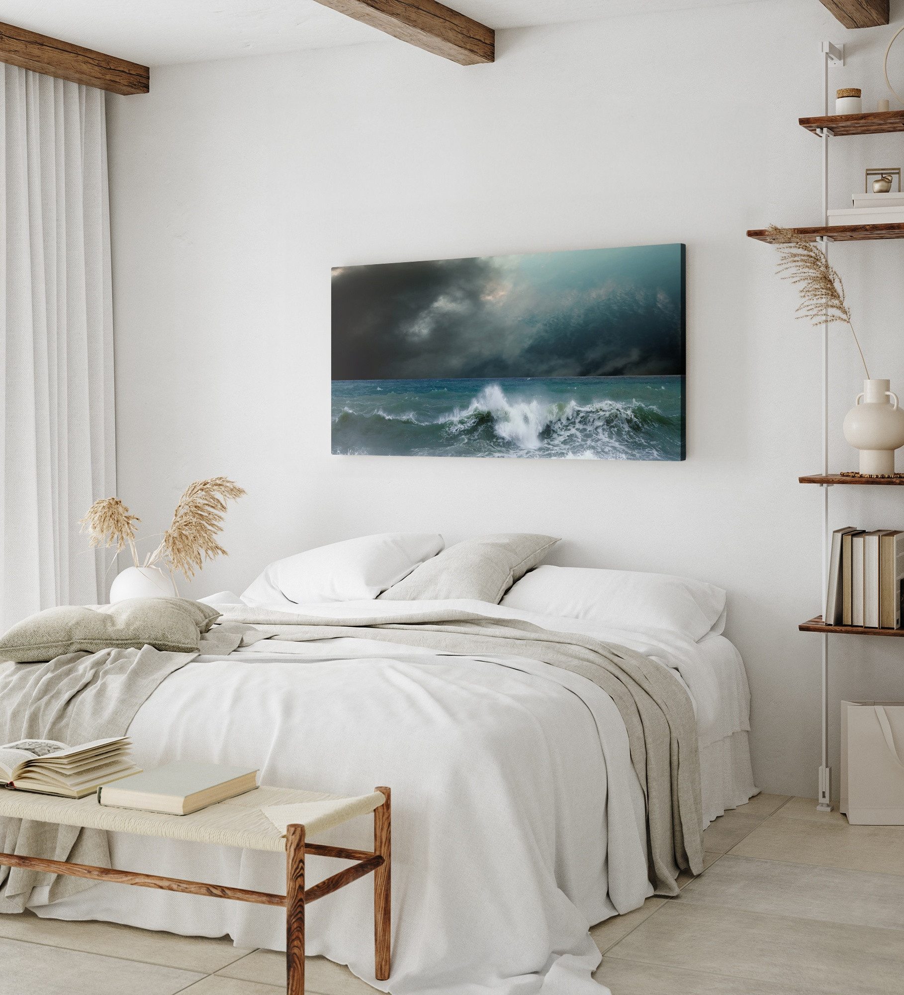 Sinus Art Leinwandbild Kunstdruck Bilder 120x60cm Stürmische See Meer Wellen dunkle Wolken, (1 St)