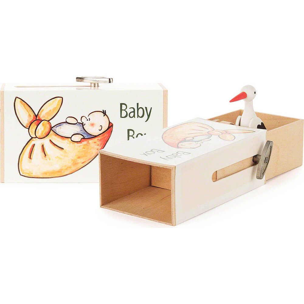 Dregeno Erzgebirge Dekofigur Schiebebox »Baby-Box« mit Storch (3,5cm) von Dregeno Seiffen