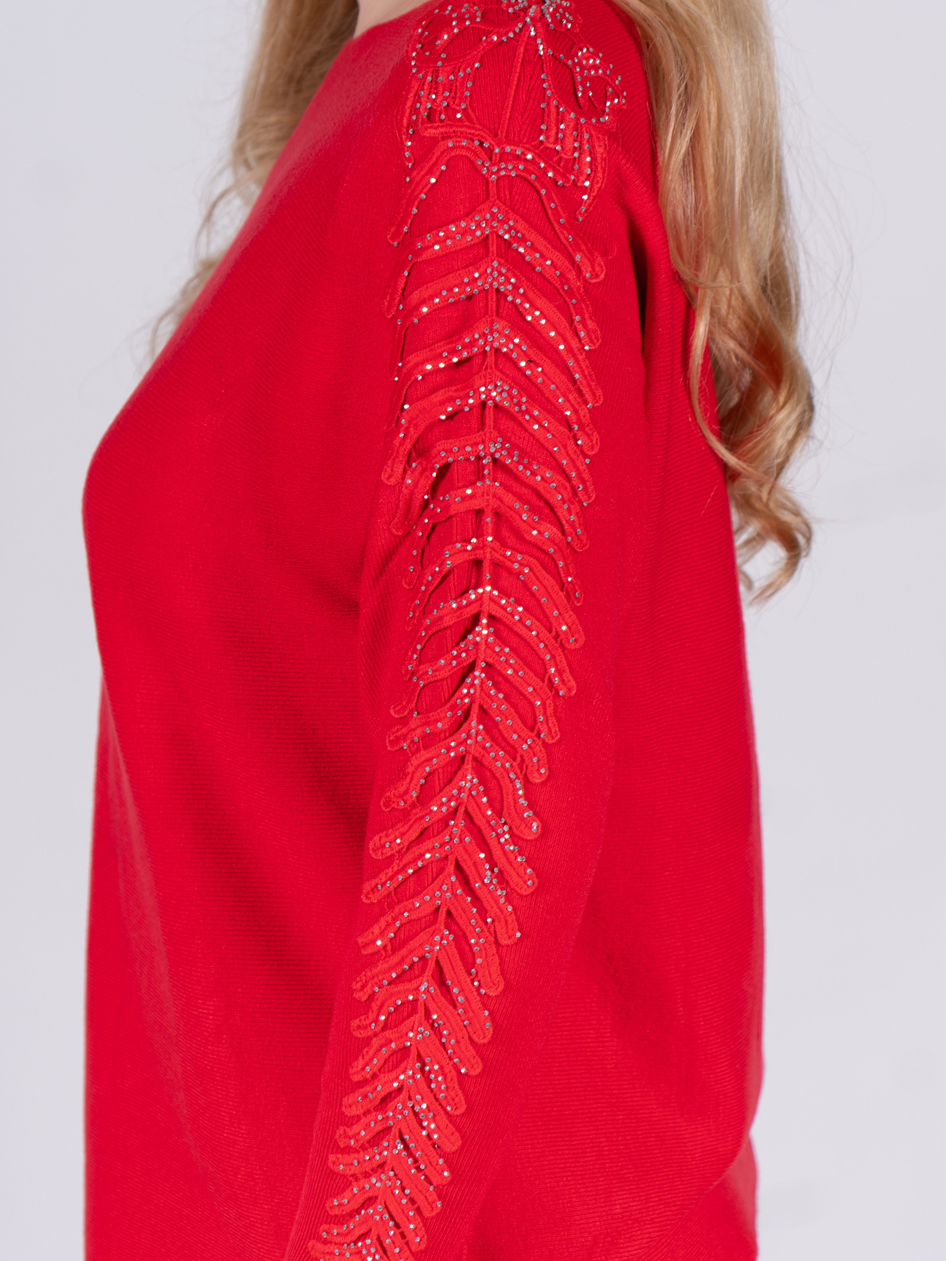 Passioni Strickpullover mit offenen gerippten Ärmeln und Glitzersteinen günstig online kaufen