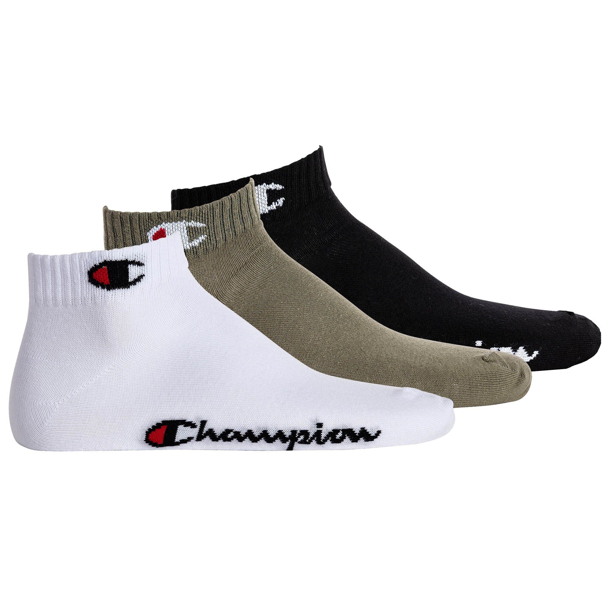 Champion Sportsocken Unisex Socken, 3 Paar - Quarter Socken Basic Khaki/Schwarz/Weiß