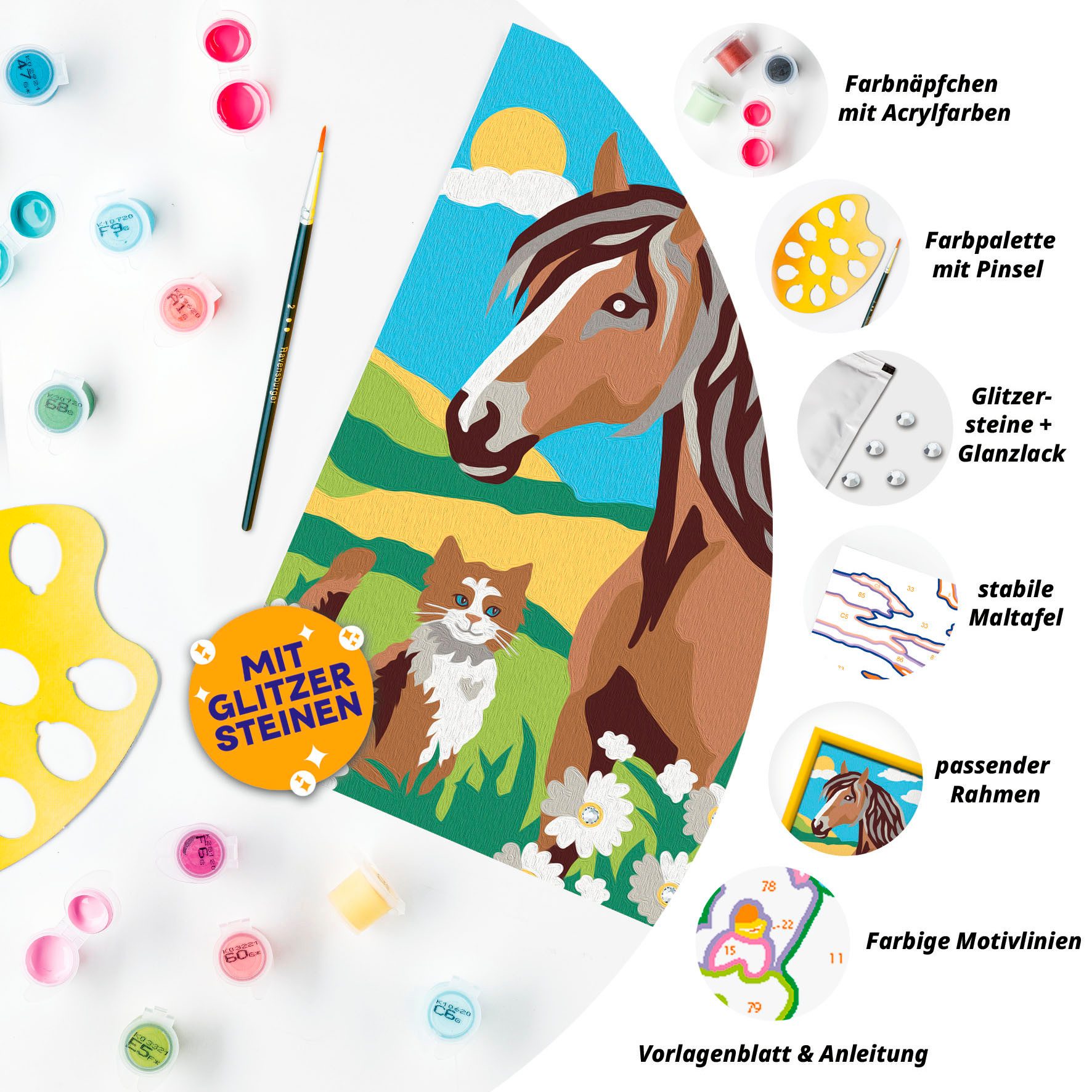 Ravensburger Malen nach Zahlen CreArt, Pferd und Kätzchen, Made in Europe