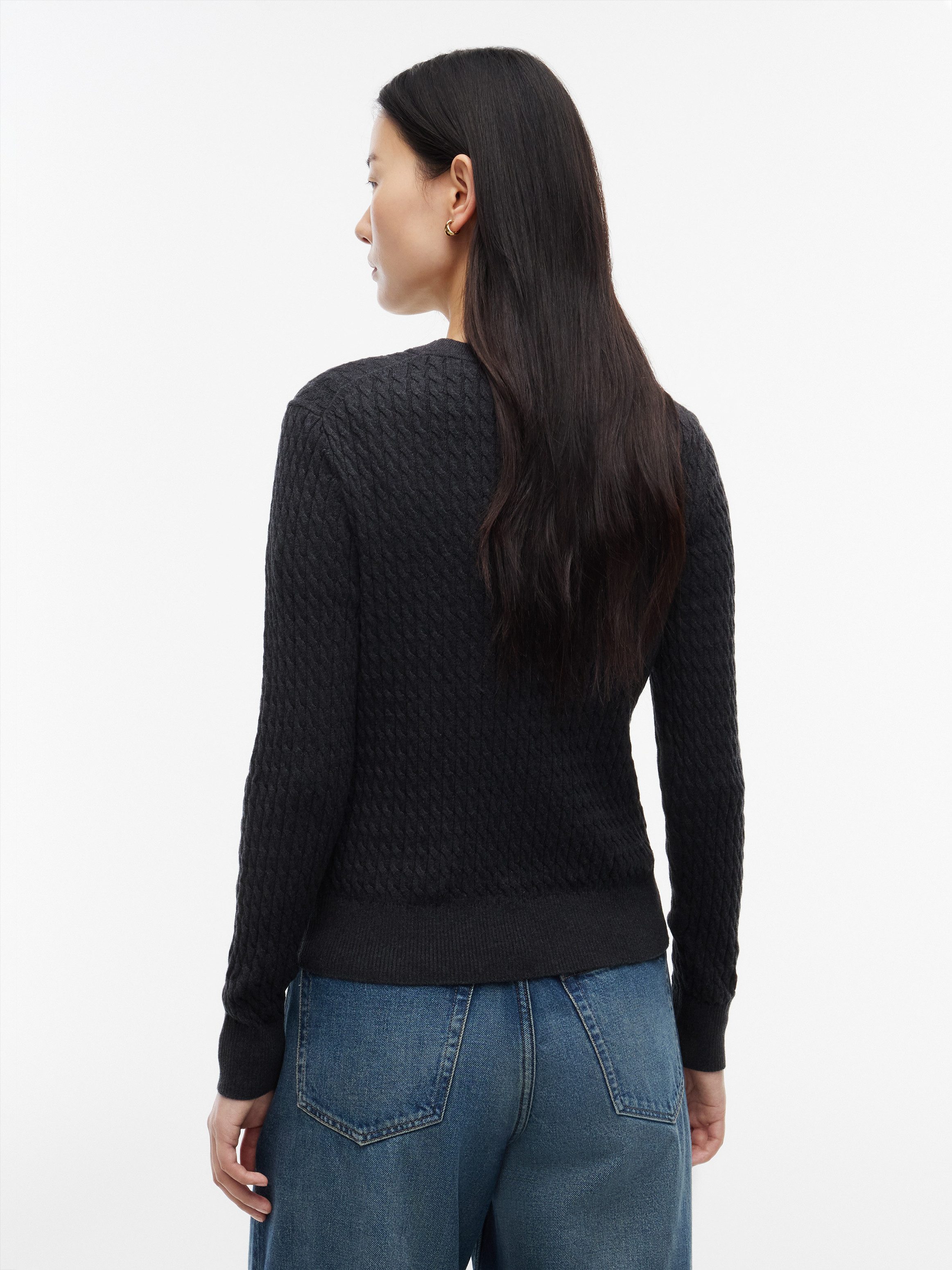 Tommy Hilfiger Rundhalspullover CO CABLE C-NK LS SWEATER Baumwolle, mit Zopfmuster, Regular Fit